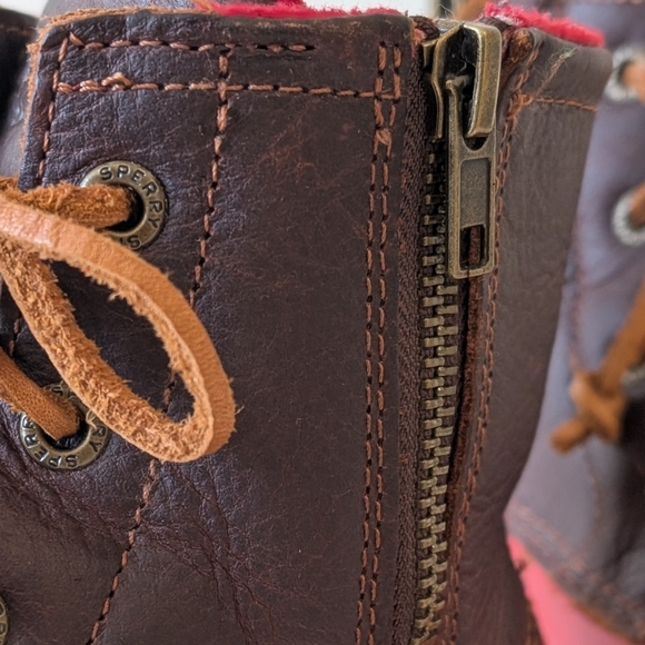 Sperry Top-Sider Saltwater Duck Boots Women 8.5 Leather Waterproof Red Rubber - Picture 4 of 8